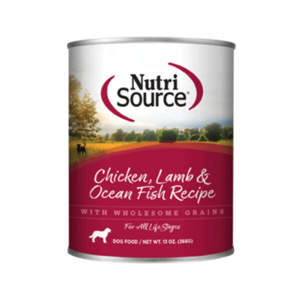 COMIDA HUMEDA NUTRISOURCE CHICKEN, LAMB AND OCEAN FISH CAN 368 GRAMOS