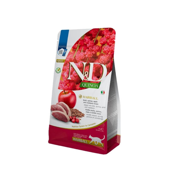 N&D HAIRBALL GATO ADULTO PATO, UVA, MANZANA Y ARÁNDANO ROJO 1.5KG