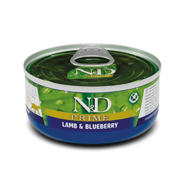 ALIMENTO HUMEDO PARA GATO EN LATA N&D PRIME LAMB & BLUEBERRY 70 GR